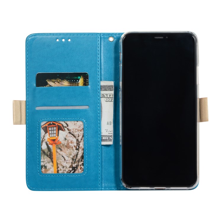Lace Flower Pattern Zipper Pocket Leather Wallet Phone Case for iPhone 12 Pro/12 - Blue-4
