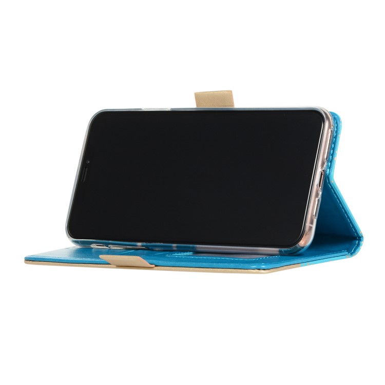 Lace Flower Pattern Zipper Pocket Leather Wallet Phone Case for iPhone 12 Pro/12 - Blue-5