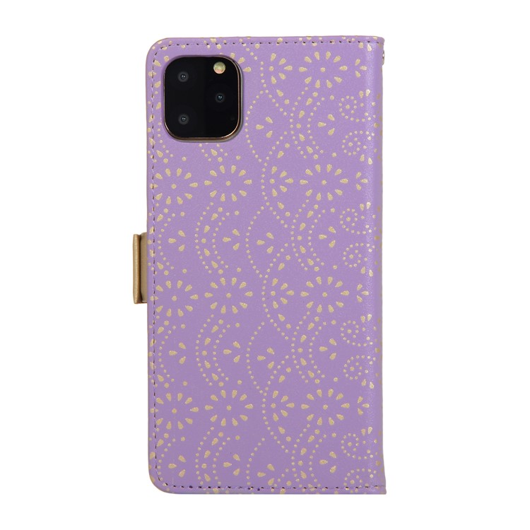 Lace Flower Pattern Zipper Pocket Leather Wallet Phone Case for iPhone 12 Pro/12 - Purple-3