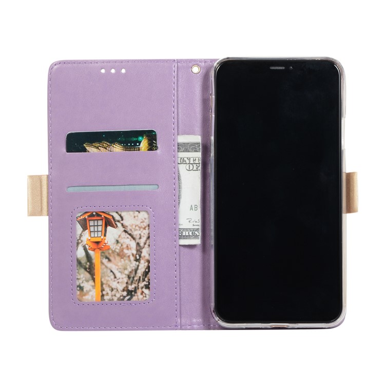 Lace Flower Pattern Zipper Pocket Leather Wallet Phone Case for iPhone 12 Pro/12 - Purple-4