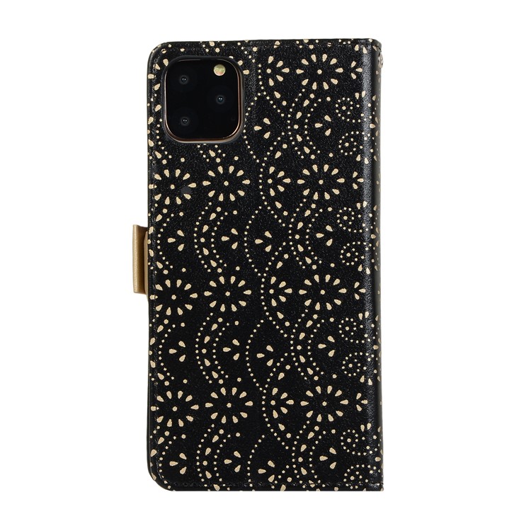 Lace Flower Pattern Zipper Pocket Leather Wallet Phone Shell for iPhone 12 5.4 inch - Black-3