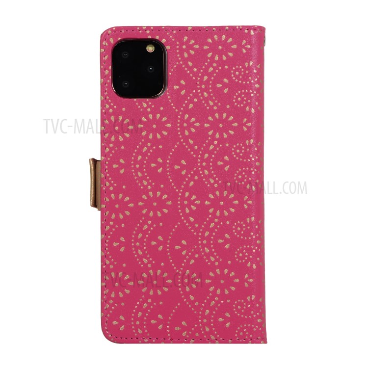 Lace Flower Pattern Zipper Pocket Leather Wallet Phone Shell for iPhone 12 mini - Rose-3