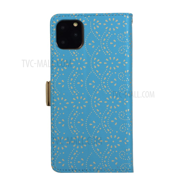 Lace Flower Pattern Zipper Pocket Leather Wallet Phone Shell for iPhone 12 mini - Blue-3