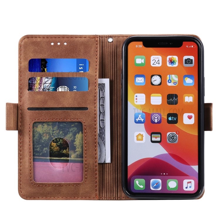 Vintage Splicing Style Cover Stand Leather Flip Shell Cover for iPhone 12 mini - Grey-12