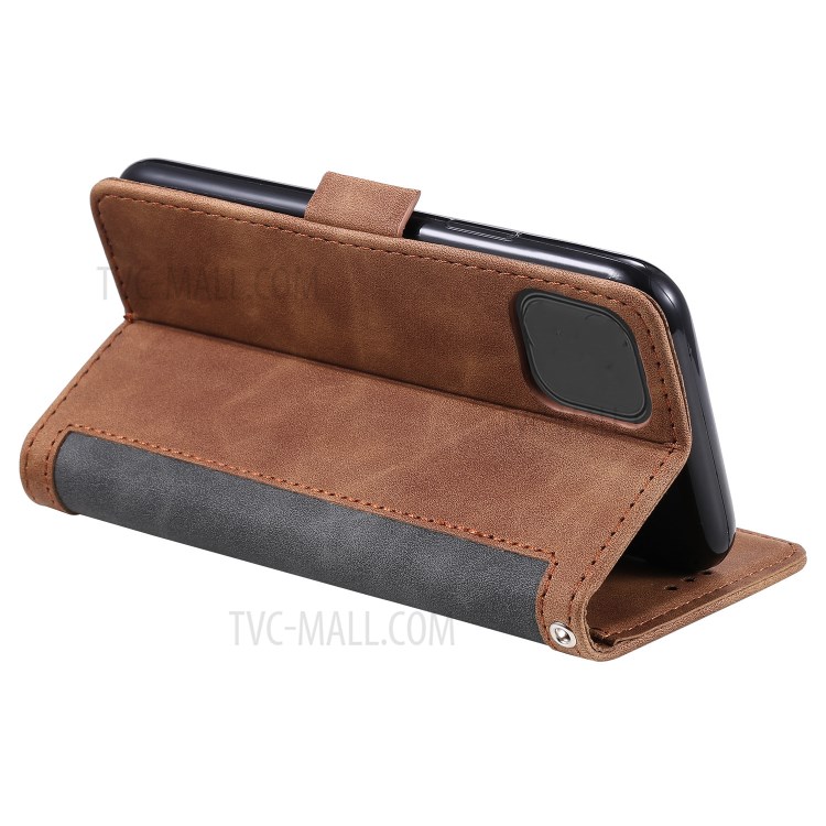 Vintage Splicing Style Cover Stand Leather Flip Shell Cover for iPhone 12 mini - Grey-13