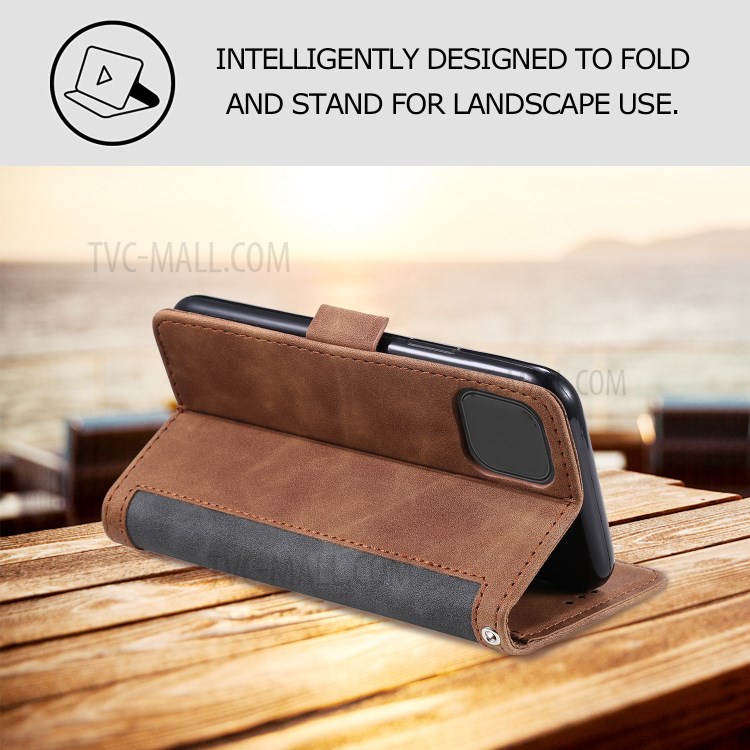 Vintage Splicing Style Cover Stand Leather Flip Shell Cover for iPhone 12 mini - Grey-3