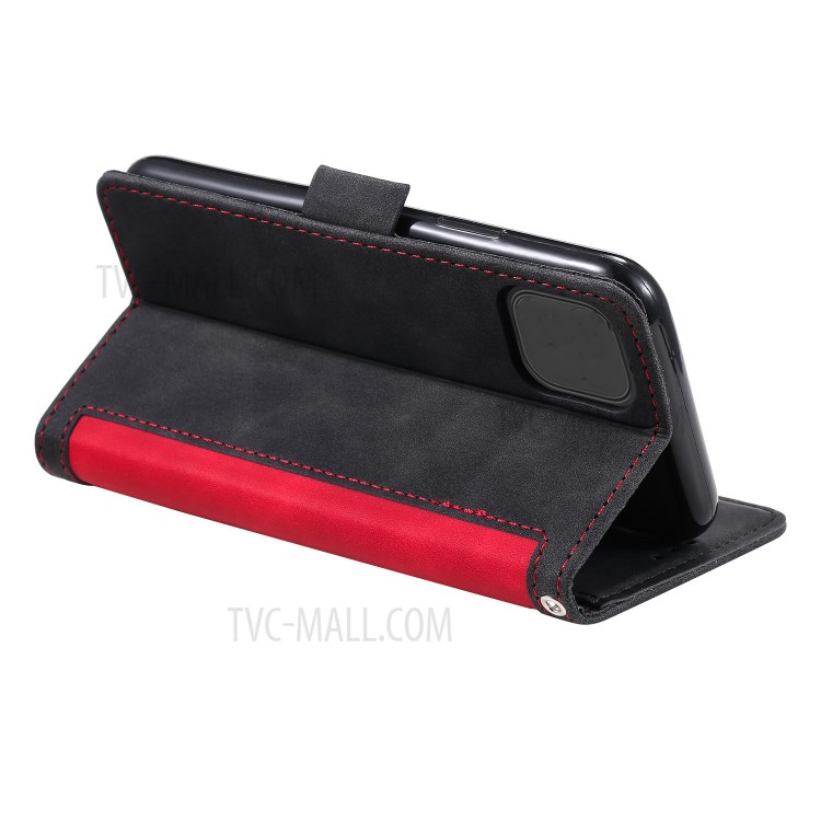 Vintage Splicing Style Cover Stand Leather Flip Shell Cover for iPhone 12 mini - Red-13