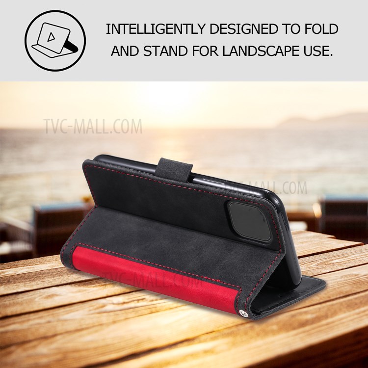 Vintage Splicing Style Cover Stand Leather Flip Shell Cover for iPhone 12 mini - Red-7