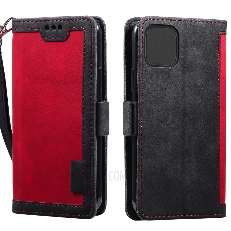 Vintage Splicing Style Cover Stand Leather Flip Shell Cover for iPhone 12 mini - Red-8