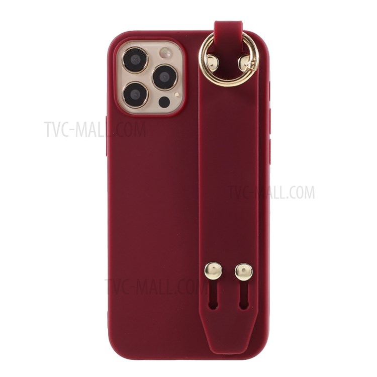 Hand Strap Kickstand Matte TPU Protective Shell for iPhone 12 Pro Max 6.7 inch - Red-1