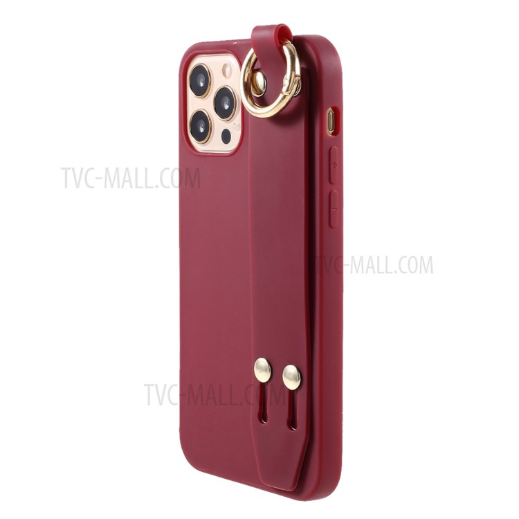 Hand Strap Kickstand Matte TPU Protective Shell for iPhone 12 Pro Max 6.7 inch - Red-2