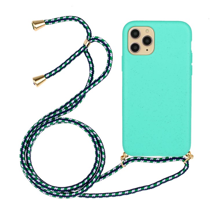 Umweltfreundlich Natürlicher Weizenstroh Soft TPU Telefon Mit Mehrfunktionsfunktionsgurt Für Iphone 12 Mini - Blau