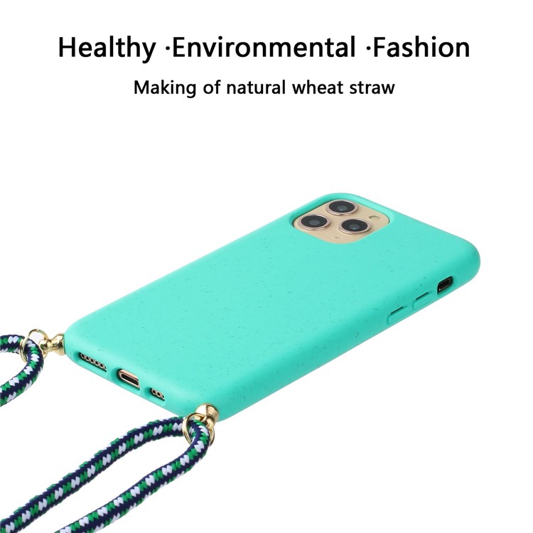 Case de Teléfono TPU de Paja de Trigo Natural Ecológico Con Correa Multifunción Para Iphone 12 Mini - Azul