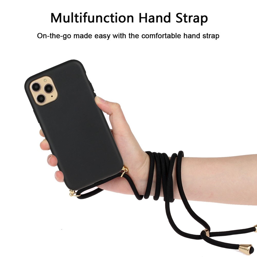 Capa De Telefone Tpu De Palha De Trigo Natural Eco-friendly Com Alça Multi-função Para IPhone 12 Pro / 12 - Preto-3