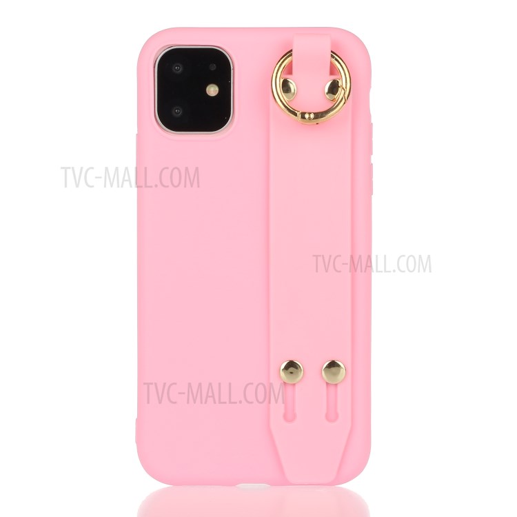 Matte TPU Phone Cover with Hand Strap Kickstand for iPhone 12 mini - Pink-1
