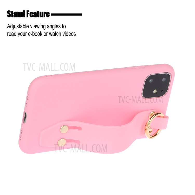 Matte TPU Phone Cover with Hand Strap Kickstand for iPhone 12 mini - Pink-2