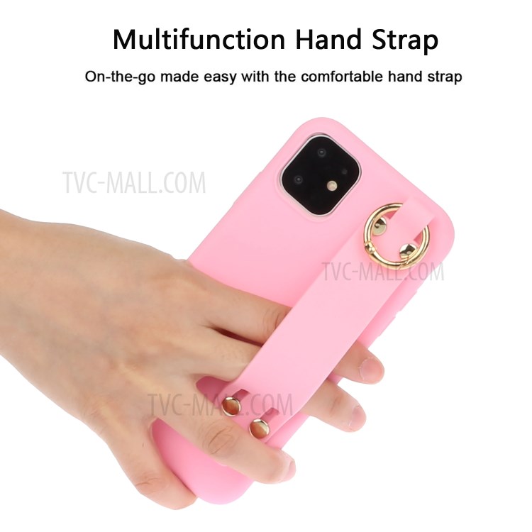 Matte TPU Phone Cover with Hand Strap Kickstand for iPhone 12 mini - Pink-3