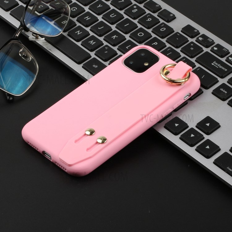 Matte TPU Phone Cover with Hand Strap Kickstand for iPhone 12 mini - Pink-4