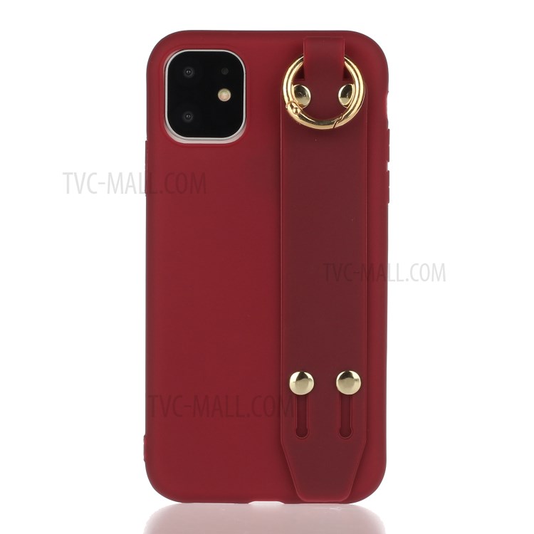 Matte TPU Case with Hand Strap Kickstand for iPhone 12 Pro/12 - Red-1