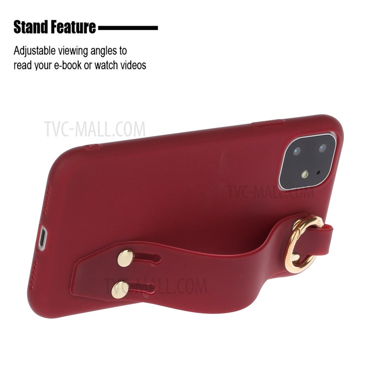 Matte TPU Case with Hand Strap Kickstand for iPhone 12 Pro/12 - Red-2