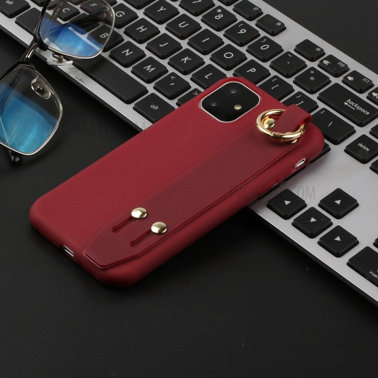 Matte TPU Case with Hand Strap Kickstand for iPhone 12 Pro/12 - Red-4