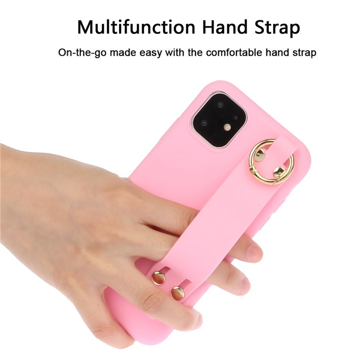 Matte TPU Case with Hand Strap Kickstand for iPhone 12 Pro/12 - Pink-3