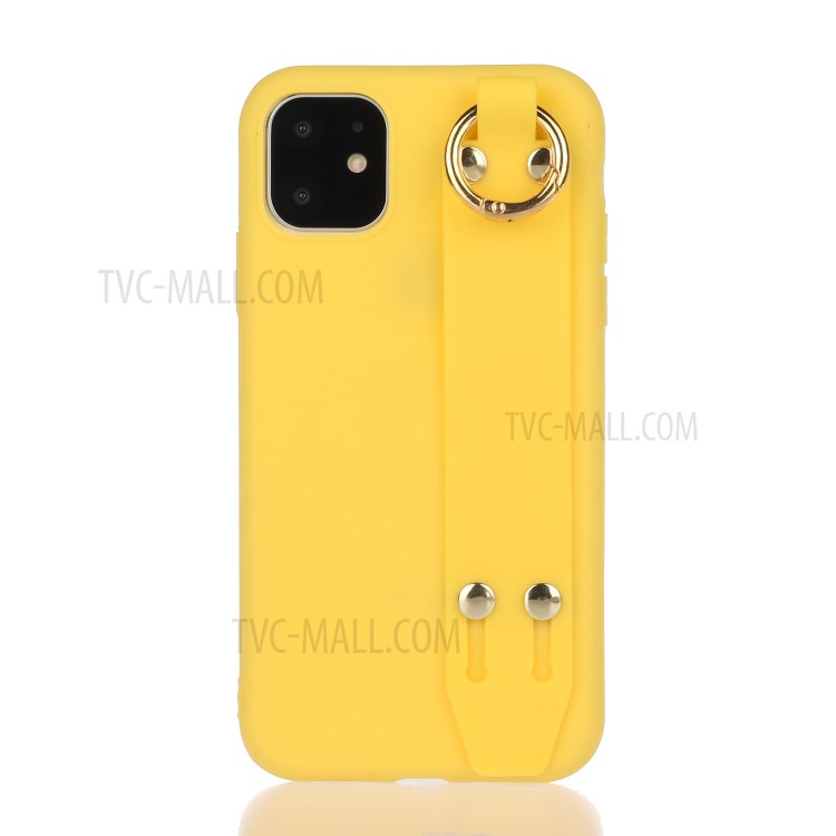 Matte TPU Case with Hand Strap Kickstand for iPhone 12 Pro/12 - Yellow-1