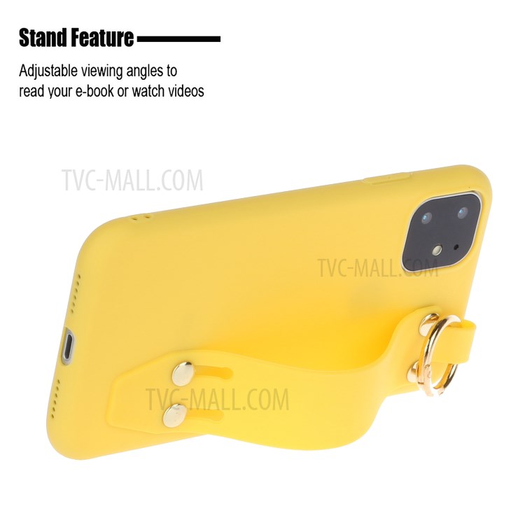 Matte TPU Case with Hand Strap Kickstand for iPhone 12 Pro/12 - Yellow-2