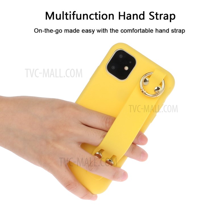 Matte TPU Case with Hand Strap Kickstand for iPhone 12 Pro/12 - Yellow-3