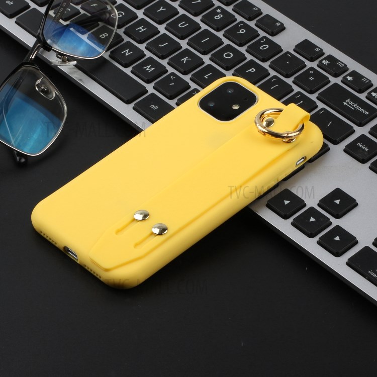 Matte TPU Case with Hand Strap Kickstand for iPhone 12 Pro/12 - Yellow-4