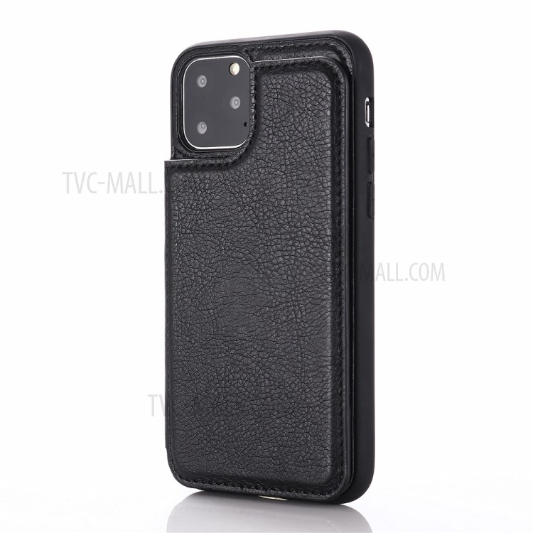 PU Leather Coated PC + TPU Hybrid Card Holder Shell with Kickstand for iPhone 12 mini - Black-1