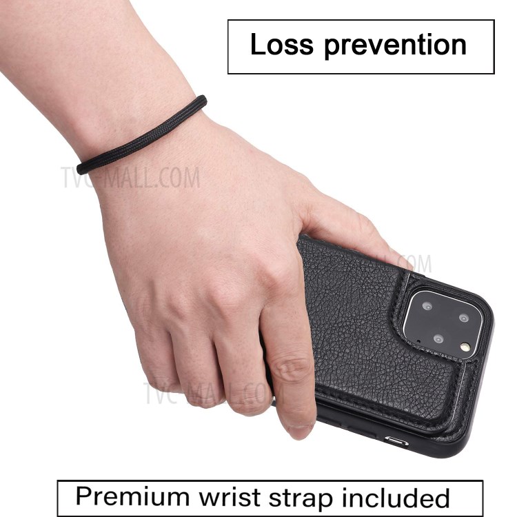 PU Leather Coated PC + TPU Hybrid Card Holder Shell with Kickstand for iPhone 12 mini - Black-10