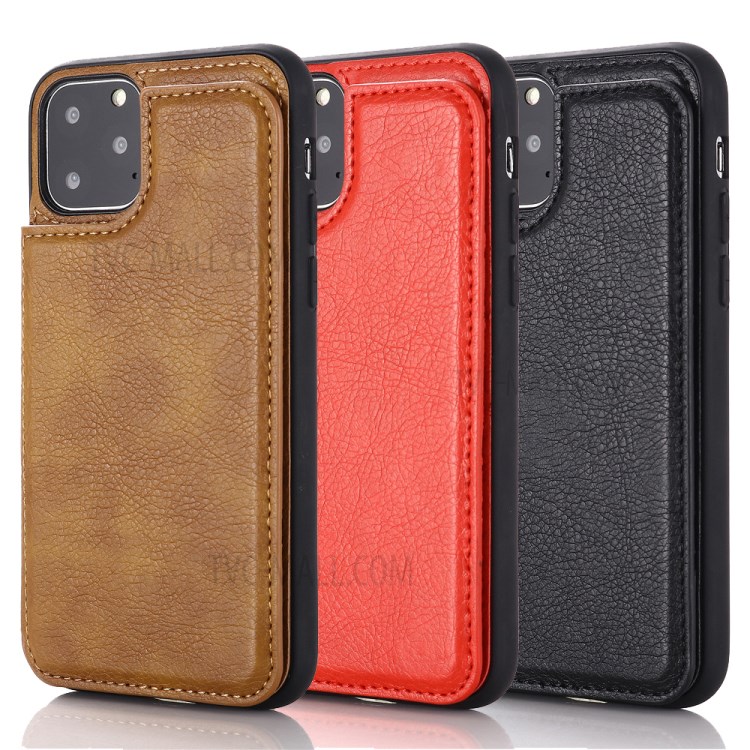PU Leather Coated PC + TPU Hybrid Card Holder Shell with Kickstand for iPhone 12 mini - Black-12