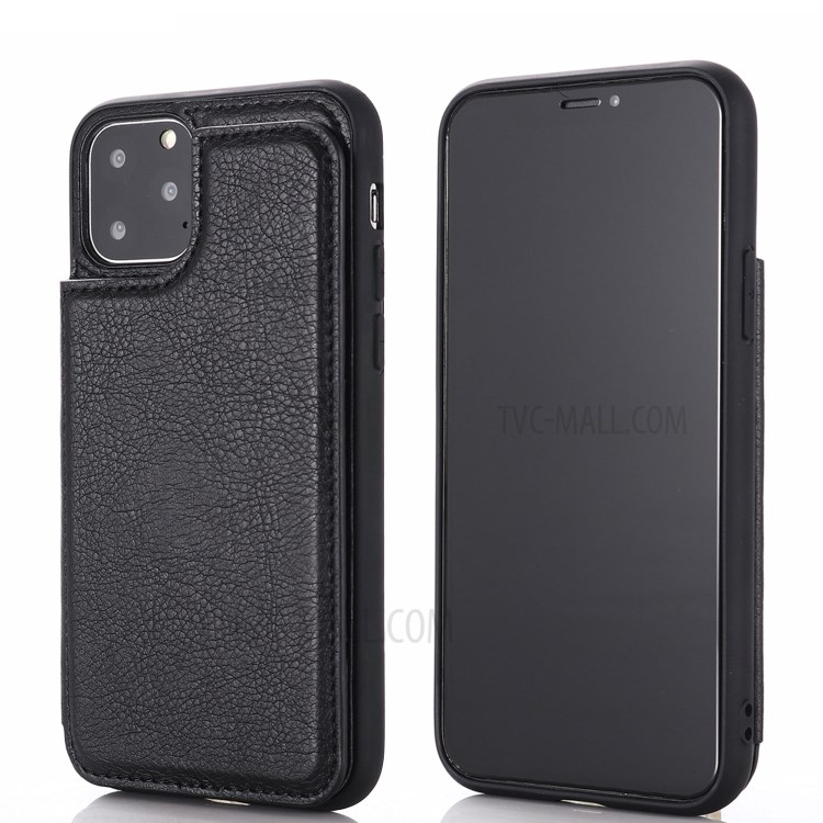 PU Leather Coated PC + TPU Hybrid Card Holder Shell with Kickstand for iPhone 12 mini - Black-2