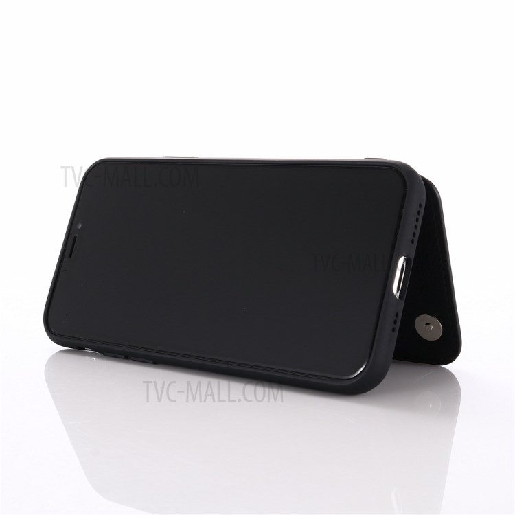 PU Leather Coated PC + TPU Hybrid Card Holder Shell with Kickstand for iPhone 12 mini - Black-3