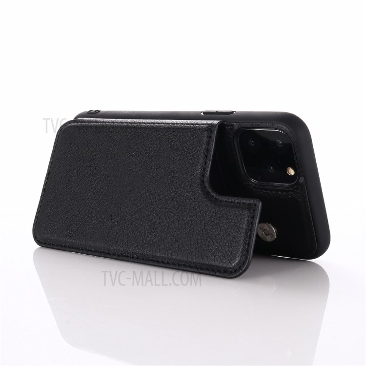 PU Leather Coated PC + TPU Hybrid Card Holder Shell with Kickstand for iPhone 12 mini - Black-4