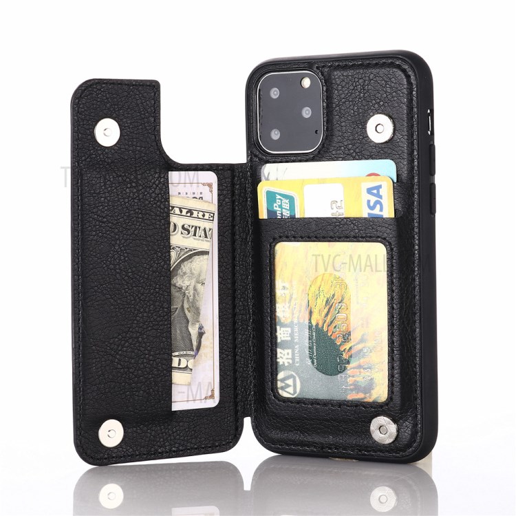PU Leather Coated PC + TPU Hybrid Card Holder Shell with Kickstand for iPhone 12 mini - Black-6