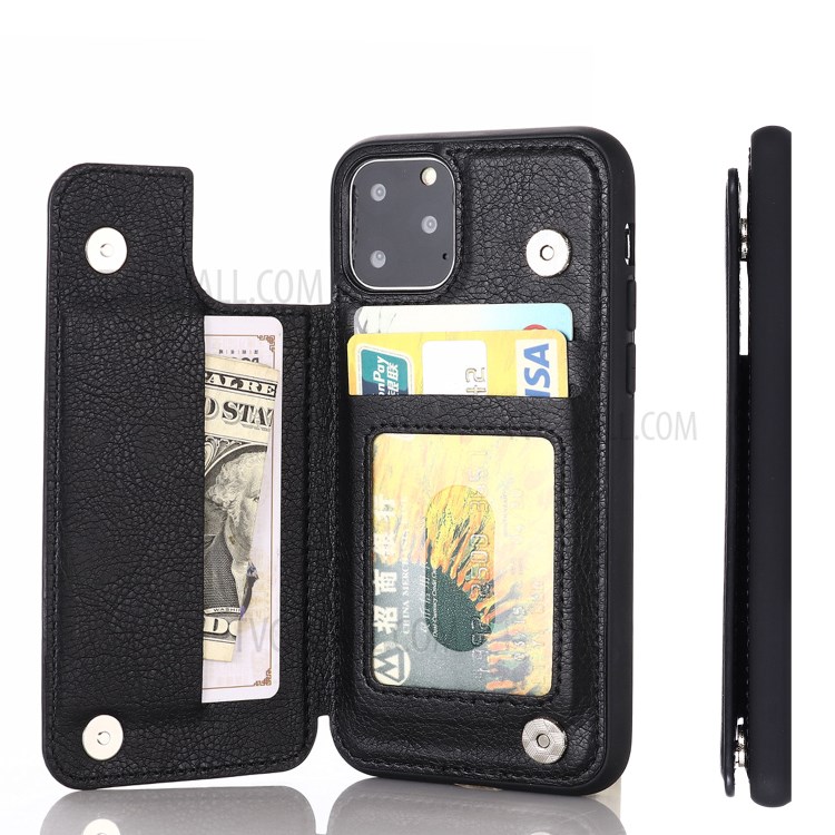 PU Leather Coated PC + TPU Hybrid Card Holder Shell with Kickstand for iPhone 12 mini - Black-7