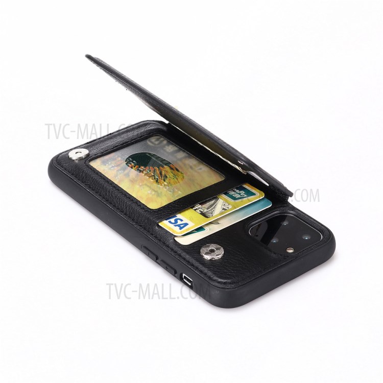 PU Leather Coated PC + TPU Hybrid Card Holder Shell with Kickstand for iPhone 12 mini - Black-8