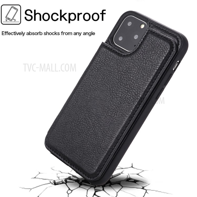 PU Leather Coated PC + TPU Hybrid Card Holder Shell with Kickstand for iPhone 12 mini - Black-9