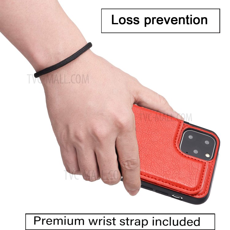 PU Leather Coated PC + TPU Hybrid Card Holder Shell with Kickstand for iPhone 12 mini - Red-10