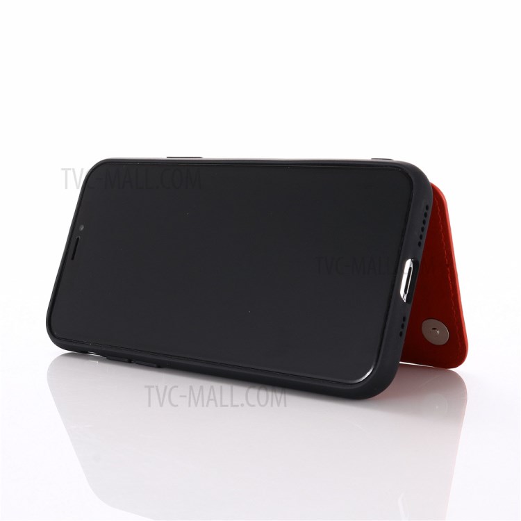 PU Leather Coated PC + TPU Hybrid Card Holder Shell with Kickstand for iPhone 12 mini - Red-4