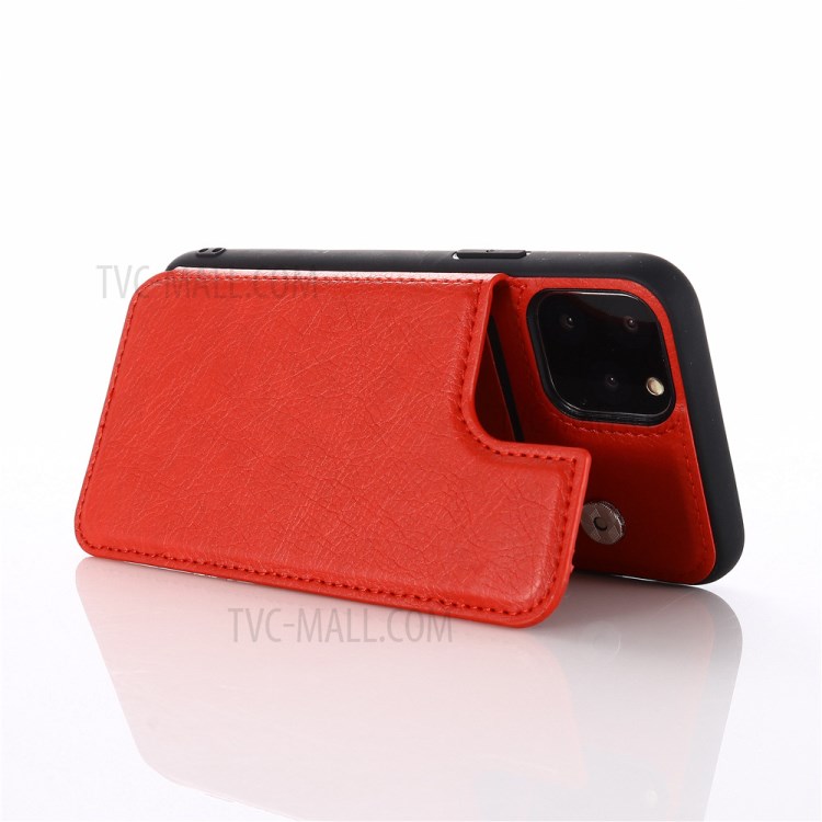 PU Leather Coated PC + TPU Hybrid Card Holder Shell with Kickstand for iPhone 12 mini - Red-5