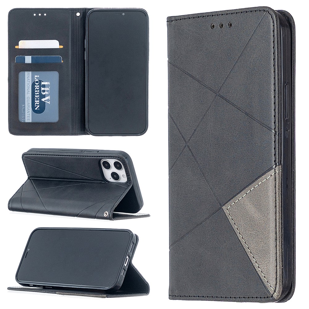 Geometric Pattern Leather Stand Case with Card Slots for iPhone 12 Pro / iPhone 12 Max 6.1-inch - Black-1