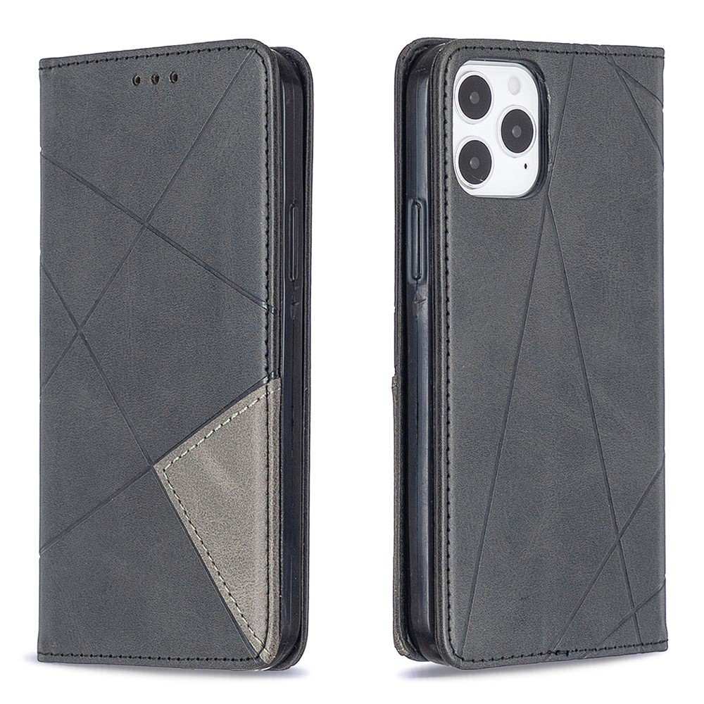 Estuche de Cuero de Patrón Geométrico Con Ranuras Para Tarjetas Para Iphone 12 Pro / 12 - Negro-4