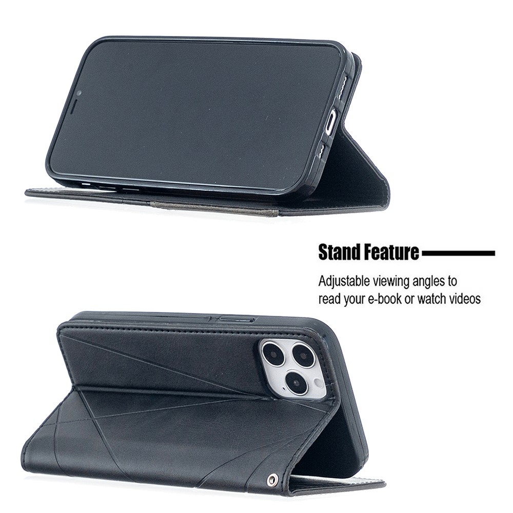 Estuche de Cuero de Patrón Geométrico Con Ranuras Para Tarjetas Para Iphone 12 Pro / 12 - Negro-5