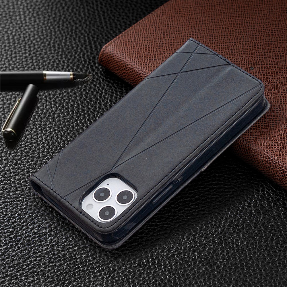 Estuche de Cuero de Patrón Geométrico Con Ranuras Para Tarjetas Para Iphone 12 Pro / 12 - Negro-9