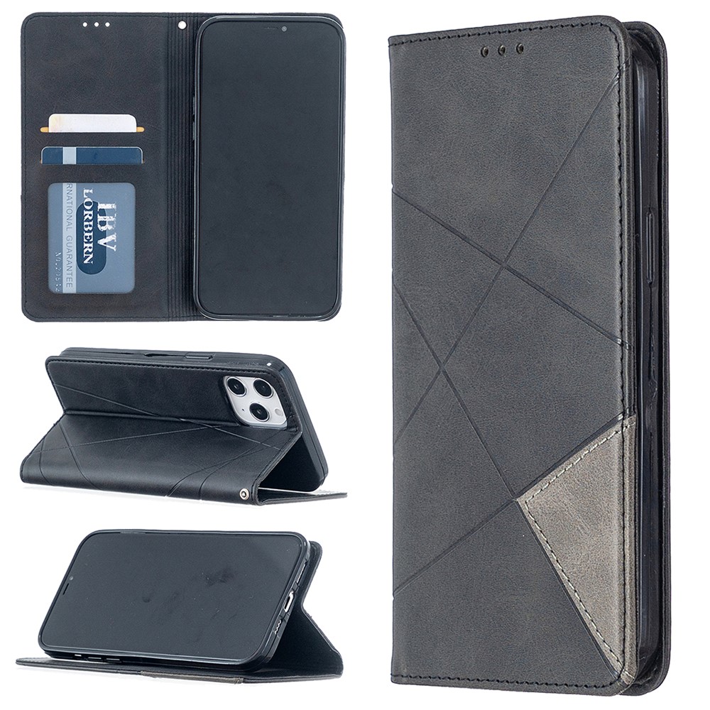 Geometric Pattern Leather Stand Case with Card Slots for iPhone 12 Pro Max 6.7-inch - Black-1