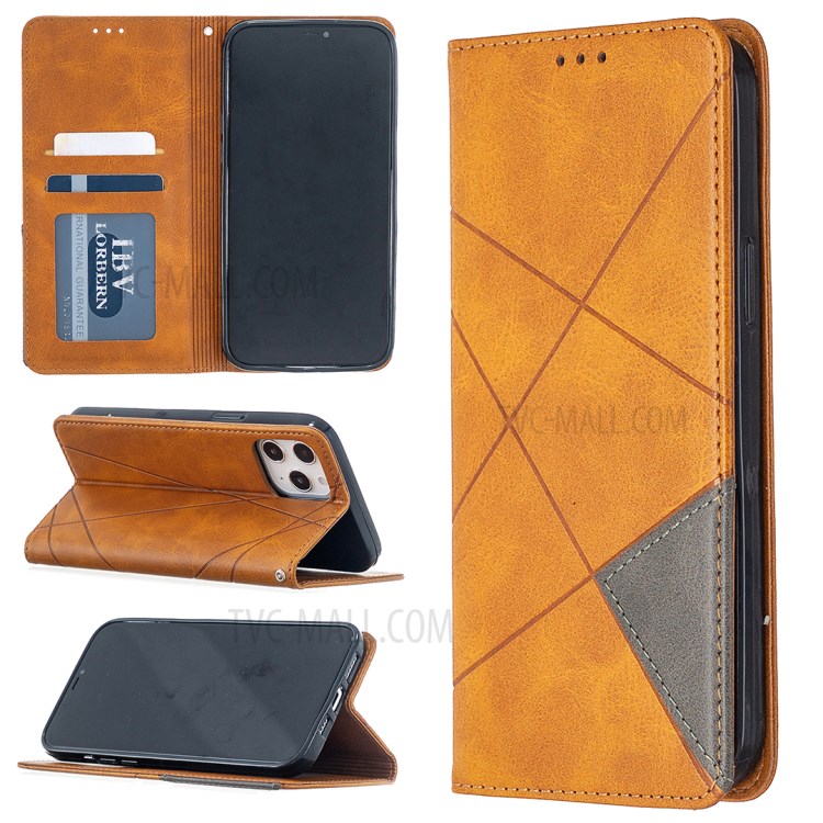 Geometric Pattern Leather Stand Case with Card Slots for iPhone 12 Pro Max 6.7-inch - Brown-1