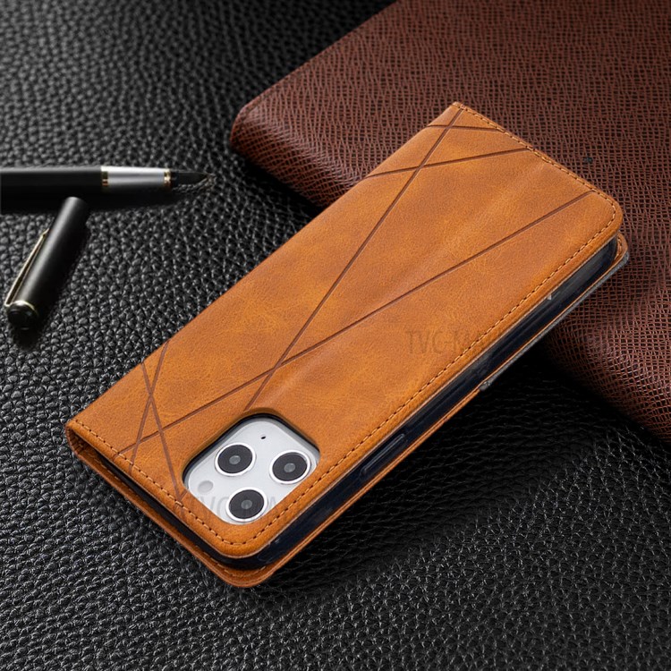 Geometric Pattern Leather Stand Case with Card Slots for iPhone 12 Pro Max 6.7-inch - Brown-9